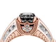 Fancy Black Emerald Cut Diamond Vintage-Inspired Milgrain Ring Set in Rose gold with Accent Split Shank
