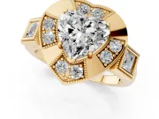 Heart Cut Diamond Milgrain Halo Ring Set in Yellow gold with Split Shank