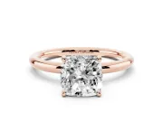 Cushion Cut Hidden Halo Engagement Ring Setting | Thin Plain Band | Rose Gold