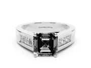 Asscher Cut Channel-Set Engagement Ring Setting for a Black Center | Wide Band | White Gold