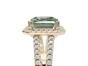Asscher Cut Halo Split Shank Engagement Ring Setting for a Fancy Green Lab-Grown Diamond | Pavé Shoulders | Yellow Gold