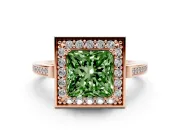 Princess Cut Halo Engagement Ring Setting for a Fancy Green Lab-Grown Diamond | Polished Halo Rim | Rose Gold