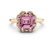 Asscher Cut Petal Halo Engagement Ring Setting for a Fancy Pink Lab-Grown Diamond | Yellow Gold