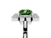 Cushion Cut Milgrain Cluster Halo Engagement Ring Setting for a Fancy Green Lab-Grown Diamond | Plain Band | White Gold