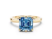 Asscher Cut Tapered Solitaire Engagement Ring Setting for a Fancy Blue Lab-Grown Diamond | Claw Prong Head | Yellow Gold