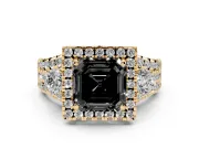 Asscher Cut Halo Split Shank Engagement Ring Setting for a Black Center | Yellow Gold