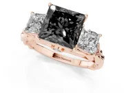 Princess Cut Three Stone Engagement Ring Setting for a Black Center | Braided Band | Rose Gold