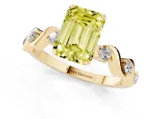 Emerald Cut Ribbon Twist Engagement Ring Setting for a Fancy Yellow Lab-Grown Diamond | Accented Shoulders | Yellow Gold