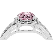 Fancy Pink Oval Cut Diamond Halo Ring Set in Silver with Double Pavé Split Shank