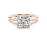 Princess Cut Diamond Solitaire Ring Set in Rose gold with Cathedral Band and Prong Setting