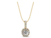 Cushion Cut Lab-Grown Diamond Halo Pendant Necklace | Prong-Set Stone Bail | Yellow Gold