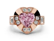 Fancy Pink Heart Cut Diamond Milgrain Halo Ring Set in Rose gold with Split Shank