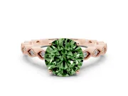 Fancy Green Round Cut Diamond Solitaire Ring Set in Rose gold with Infinity Twist Pavé Band