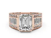 Emerald Cut Men's Graduated Baguette Engagement Ring Setting | Raised Frame Head | Rose Gold