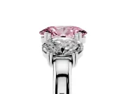 Oval Three Stone Engagement Ring Setting for a Fancy Pink Lab-Grown Diamond | Double Claw Head | White Gold