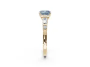 Cushion Cut Tapered Baguette Engagement Ring Setting for a Fancy Blue Lab-Grown Diamond | Bar Set Sides | Yellow Gold