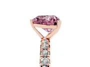 Fancy Pink Heart Cut Diamond Pavé Solitaire Ring Set in Rose gold with Round Band and Prong Setting