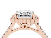 Asscher Cut Diamond Milgrain Floral Halo Engagement Ring Set in Rose gold with Pavé Band