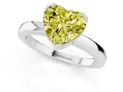 Fancy Yellow Heart Cut Diamond Solitaire Ring Set in Silver with Prong Head and Smooth Polished Band