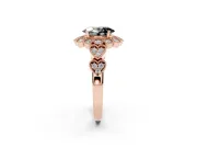 Oval Scalloped Halo Engagement Ring Setting for a Black Center | Heart Pavé Band | Rose Gold
