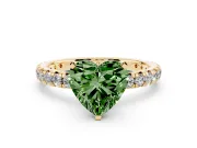 Fancy Green Heart Cut Diamond Pavé Solitaire Ring Set in Yellow gold with Round Band and Prong Setting