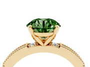 Round Vintage Pavé Engagement Ring Setting for a Fancy Green Lab-Grown Diamond | Yellow Gold