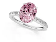Oval Hidden Halo Engagement Ring Setting for a Fancy Pink Lab-Grown Diamond | Pavé Band | Platinum