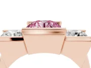 Round Channel-Set Three Stone Engagement Ring Setting for a Fancy Pink Lab-Grown Diamond | Rose Gold