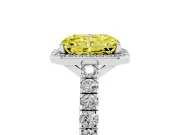 Fancy Yellow Radiant Cut Diamond Halo Engagement Ring Set in Silver with Pavé Band and Prong Setting