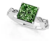 Princess Cut Vintage Milgrain Engagement Ring Setting for a Fancy Green Lab-Grown Diamond | White Gold