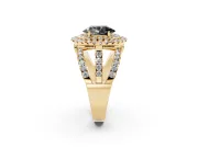 Oval Double Halo Split Shank Engagement Ring Setting for a Black Center | Pavé Strands | Yellow Gold