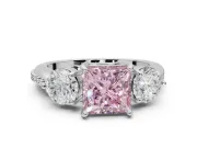 Princess Cut Three Stone Engagement Ring Setting for a Fancy Pink Lab-Grown Diamond | Tapered Pave Band | White Gold