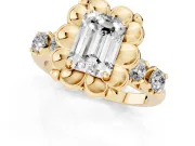 Emerald Cut Floral Engagement Ring Setting | Petal Frame and Side Stones | Yellow Gold