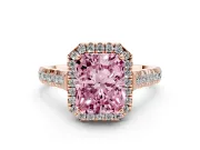 Radiant Cut Accented Halo Engagement Ring Setting for a Fancy Pink Lab-Grown Diamond | Rose Gold