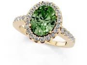 Oval Halo Engagement Ring Setting for a Fancy Green Lab-Grown Diamond | Single Row Pavé Band | Yellow Gold