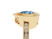 Fancy Blue Heart Cut Diamond Halo Ring Set in Yellow gold with Pavé Band and Milgrain-Edged Prongs