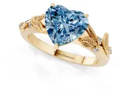 Heart-Shaped Leaf Solitaire Engagement Ring Setting for a Fancy Blue Lab-Grown Diamond | Yellow Gold