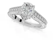 Pear-Shaped Vintage Engraved Pavé Engagement Ring Setting | Milgrain Edges | Platinum