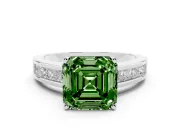 Fancy Green Asscher Cut Diamond Solitaire Ring Set in Silver with Channel-Set Band and Prong Setting
