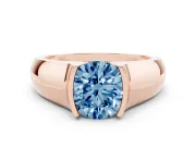 Round Half Bezel Engagement Ring Setting for a Fancy Blue Lab-Grown Diamond | Wide Band | Rose Gold
