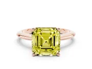 Fancy Yellow Asscher Cut Diamond Solitaire Ring Set in Rose gold with Prong Setting on a Plain Round Band