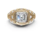 Asscher Cut Vintage Bezel Engagement Ring Setting | Beaded Paisley Shoulders | Yellow Gold