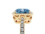 Radiant Cut Pave Halo Engagement Ring Setting for a Fancy Blue Lab-Grown Diamond | Yellow Gold
