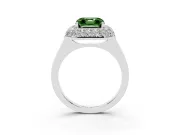 Fancy Green Asscher Cut Diamond Halo Engagement Ring Set in White gold with Solitaire Band and Prong Setting