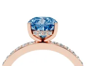 Fancy Blue Cushion Cut Diamond Pavé Band Ring Set in Rose gold with Prong-Set Center Stone