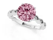Fancy Pink Round Cut Diamond Solitaire Ring Set in White gold with Infinity Twist Pavé Band