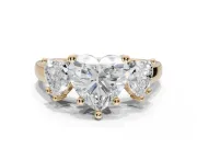 Heart-Shaped Three Stone Engagement Ring Setting | Wide Tapered Shoulders | Yellow Gold