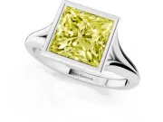 Fancy Yellow Bezel Set Princess Cut Diamond Solitaire Ring Set in Silver with Tapered Band
