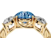 Round Vintage Three Stone Engagement Ring Setting for a Fancy Blue Lab-Grown Diamond | Yellow Gold