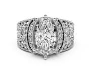 Marquise Vintage Milgrain Pave Engagement Ring Setting | Crescent Side Rows | White Gold